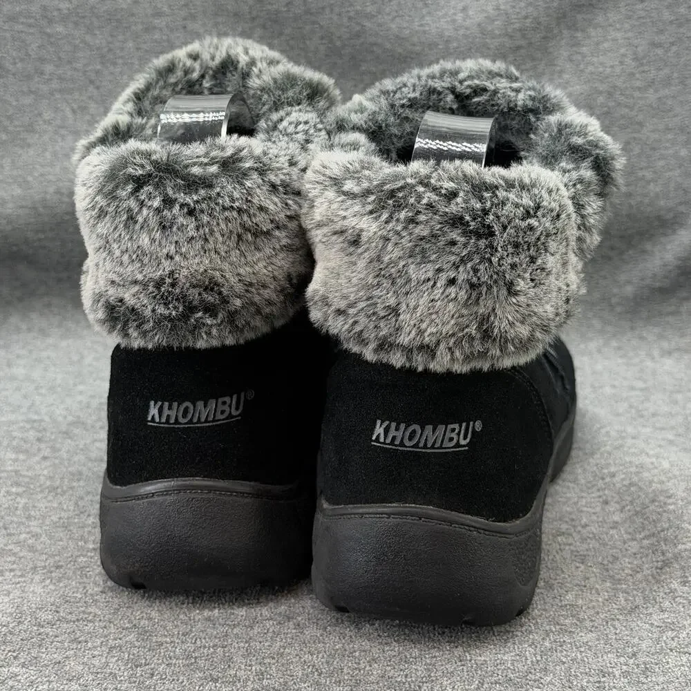 Khombu Jessica Women's Boots Size 7M Black Suede Faux Fur Trim Ankle Winter Zip